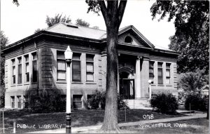 Real Photo Postcard Public Library in Manchester, Iowa