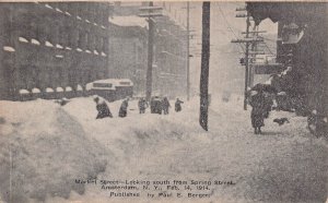 AMSTERDAM NY~EAST MAIN ST W/ SNOW-FROM SPRING ST~1914 BLIZZARD~P BERGER POSTCARD