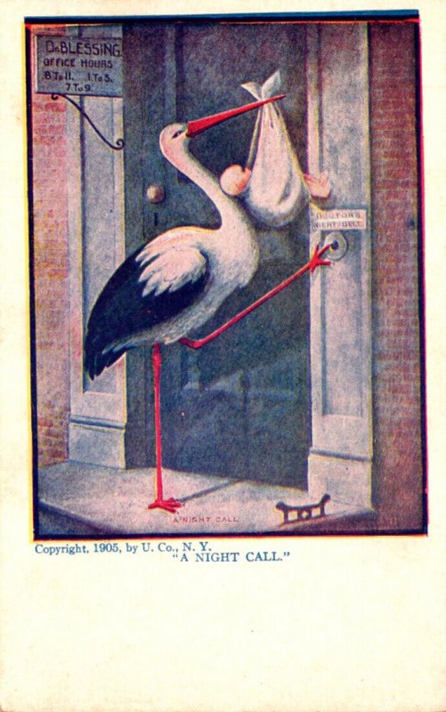 Birth Stork With Baby A Night Call