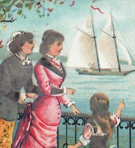 1880s New Home Sewing Machine Sailboat Ladies Child Sea F127