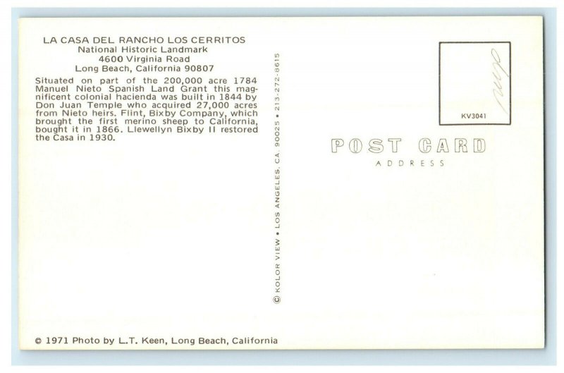 c1960s La Casa Del Rancho Los Cerritos Long Beach California CA Postcard