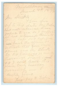 1896 Letter to Mr. Stickly Strasburg Virgnia, Baltimore RPO Postcard