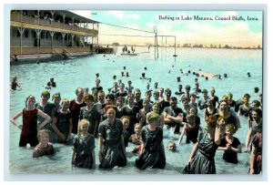c1910's Bathing In Lake Manawa Council Bluffs Iowa IA Antique Postcard 
