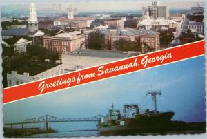 Greetings from Savannah, Georgia - Skyline and Eugene Talmadge bridge