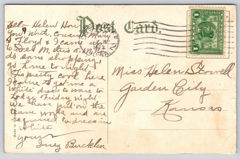 Des Moines Iowa~Equitable Insurance High Rise Bldg~Red Brick~Awnings~1913 PC