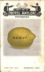 Pittsburgh Pittsburg PA Hotel Antler Giant Lemon Comic c1905 Postcard