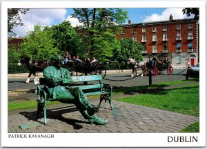 VINTAGE CONTINENTAL SIZE POSTCARD BRONZE STATUE PATRICK KAVANAGH DUBLIN IRELAND