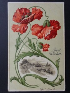 Embossed Poppies Postcard: Best Wishes - c1903 - Donation to R.B.L.
