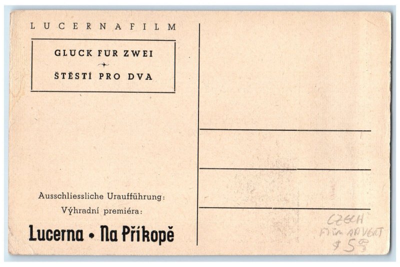 c1940's Hapiness Luck For Two Jarmila Ksirova Film Advertising Czechia Postcard