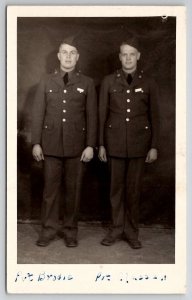RPPC Two Handsome WWII Soldiers Pvt Brodie and Pvt Classan Photo Postcard J30