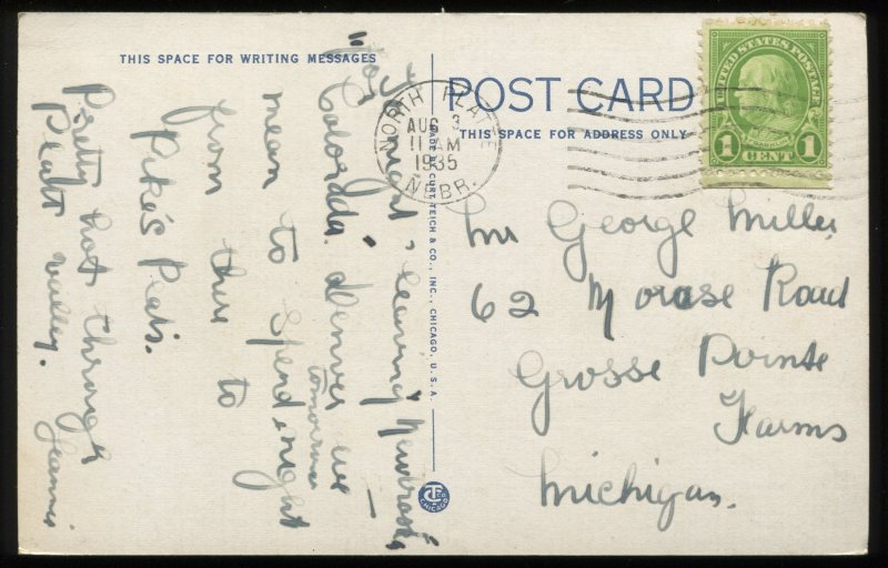 Locust Street, Looking South, Grand Island, NE. Curt Teich linen pc. 1935 cancel