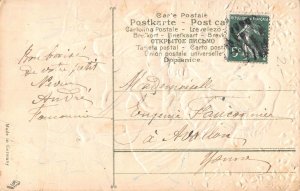 L392 New Year Greetings Children flirting embossed postcard