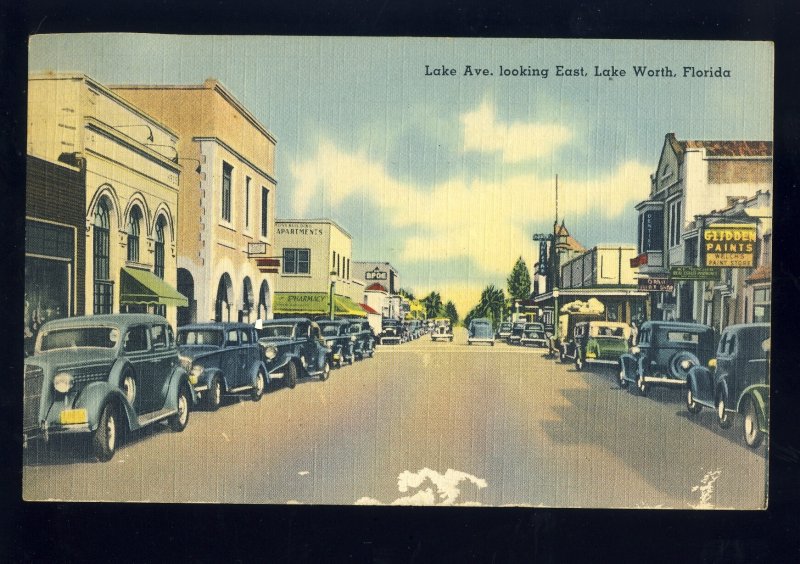 Lake Worth, Florida/FL Postcard,  Lake Avenue Looking East, 1943!