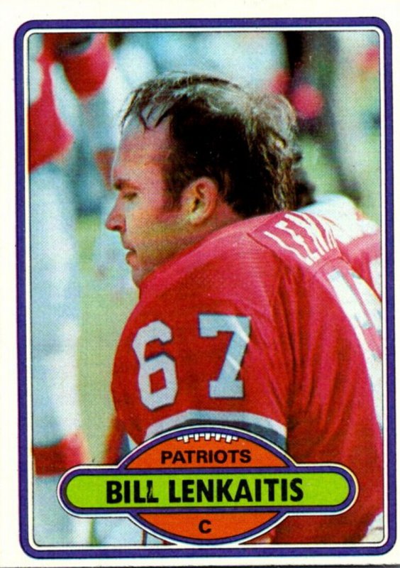 1980 Topps Football Card Bill Lenkaitis C New England Patriots sun0358