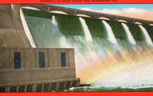 Vintage Postcard Waterfall At Grand Coulee Dam Washington WA E.C. Kropp Co. Pub.