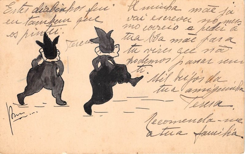 Lot335 rabbit dancing humanized silhouette postcard portugal