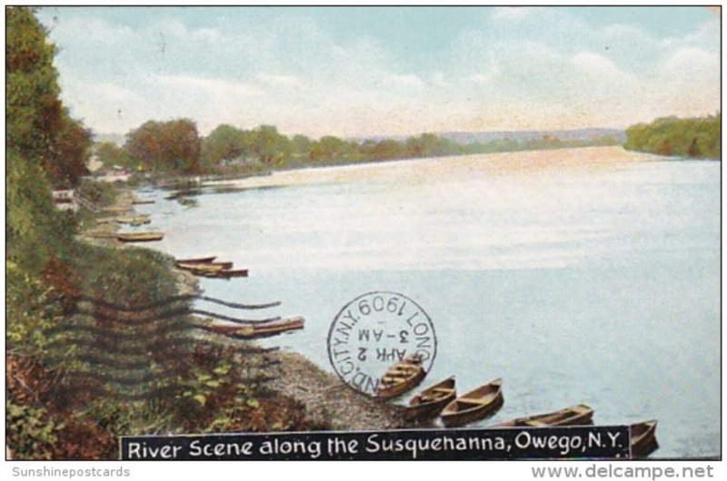 New York Owego River Scene Along The Susquehanna River 1909