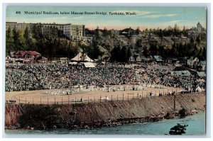 c1960s Municipal Stadium Below Monroe Street Bridge Spokane WA Unposted Postcard