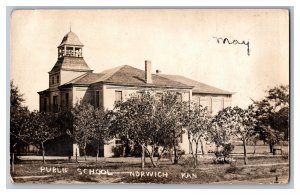 c1909 Postcard KS Public School Norwich Kan. Kansas High School RPPC