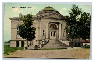 Vintage 1910's Postcard Public Library Beech St. Cadillac Michigan - Now Museum