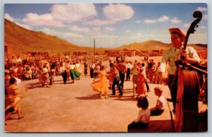 Outdoor Square Dancing Old Tucson Covered Wagon Bass Fiddle AZ Postcard L12