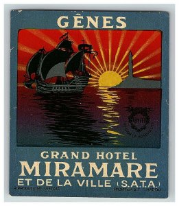 Genes Grand Hotel Miramare Luggage Label Vintage Sticker Stamp Poster 