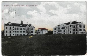 Carroll College Buildings, Waukesha, Wisconsin, Antique 1907 EC Kropp Postcard