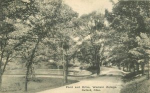 Albertype Drive Pond Western College Ontario Ohio Synders 1940s Postcard 11483