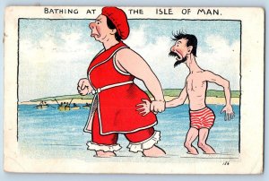 Angry Wife Postcard Bathing At The Isle Of Man c1910's Posted Antique