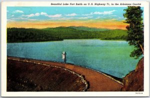 VINTAGE POSTCARD VIEW OF LAKE FORT SMITH ON US HIGHWAY 71 ARKANSAS OZARKS c 1945