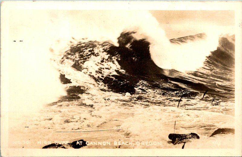 Cannon Beach OR High Surf Wave RPPC Postcard unused (18044)