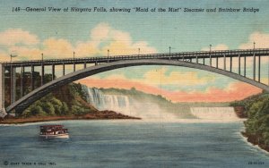 Vintage Postcard 1952 Niagara Falls Maid Of The Mist Steamer & Rainbow Bridge NY