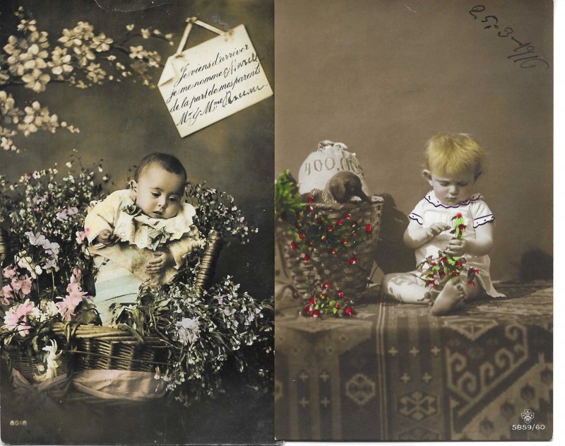 Lovely babies  lot of 2 Old vintage French photo Postcards. 1900-1920s