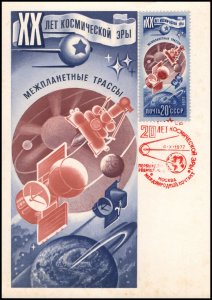 Russia Maximum card - Luna & Venus & Mars Space Stations 1977