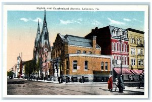 1920 Eight Cumberland Streetcars Buildings Streets Lebanon Pennsylvania Postcard