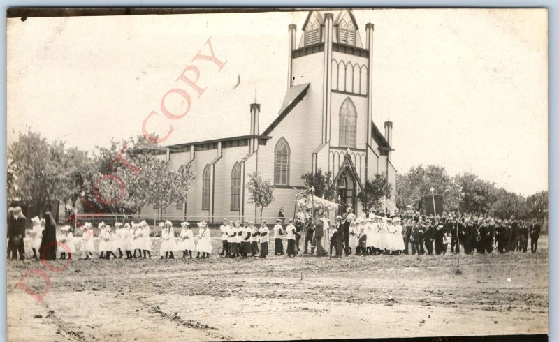 c1900s Children Church Scene RPPC Parade March Cathedral Chapel Real Photo A127