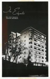 Madison Wisconsin~Edgewater Hotel on Lake by Night 1950 Real Photo Postcard