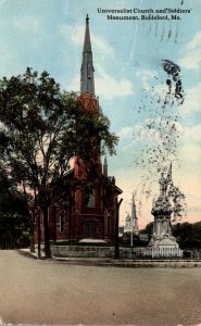 Maine Biddeford Universalist Church and Soldiers Monument 1916 Curteich