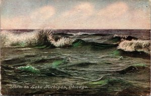 VINTAGE POSTCARD STORM ON LAKE MICHIGAN MAILED FROM EVANSTON ILL 1912