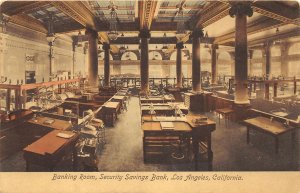 F81/ Los Angeles California Postcard c1910 Banking Room Interior Bank