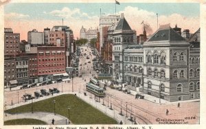 Vintage Postcard 1920's Looking Up State Street From D. & H. Building Albany NY