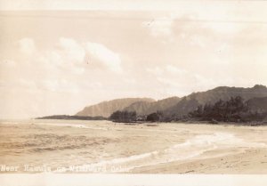 HAWAII~VIEW NEAR HAU'ULA ON WINDWARD OAHU~1930s REAL PHOTO TRIMMED POSTCARD