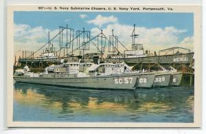 US Navy Submarine Chasers Portsmouth Virginia 1920s postcard