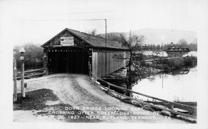 RUTLAND VT~COVERED DORR BRIDGE-OTTER CREEK-DESTROYED 1927-REAL PHOTO POSTCARD