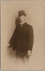 RPPC Gentleman Portrait Photo Derby Hat c1916 Real Photo Postcard Z23