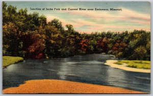 Vtg Eminence Missouri MO Junction At Jacks Fork & Current River 1940s Postcard