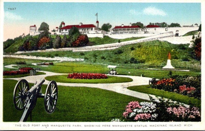 Michigan Mackinac Island The Old Fort and Marquette Park Showing Pere Marquet...