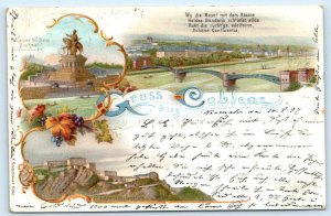 GRUSS AUS COBLENZ, Germany  ~ 1897 ~ BRIDGE over Rhine KAISER Statue ~ Postcard