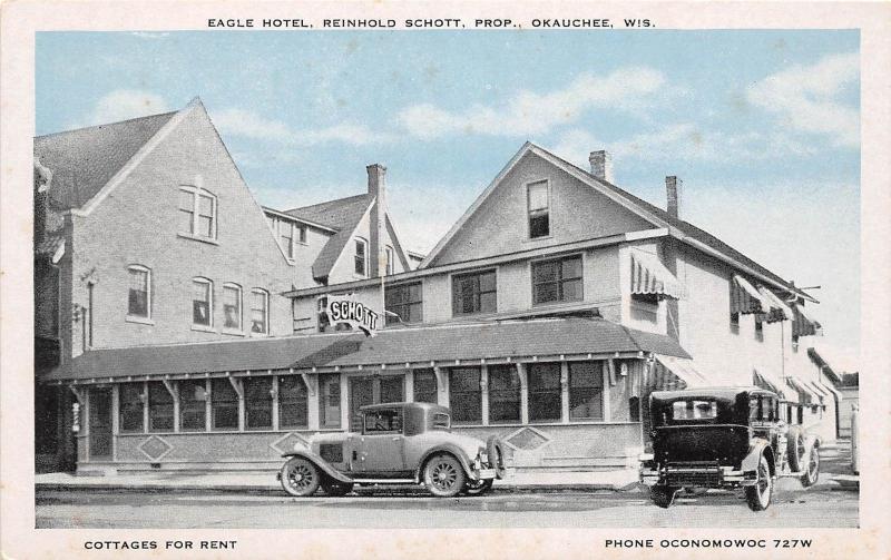 E2/ Okauchee Wisconsin Wi Postcard c1920 Eagle Hotel Reinhold Schott Prop