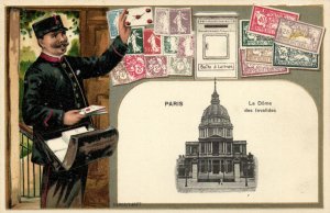 PC STAMPS, PARIS, LE DOME DES INVALIDES, Vintage EMBOSSED Postcard (b47943)